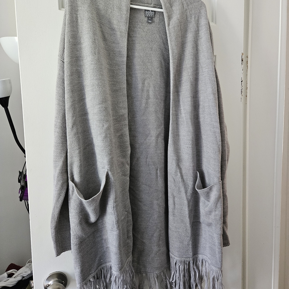 Soho Light Gray Fringe Cardigan